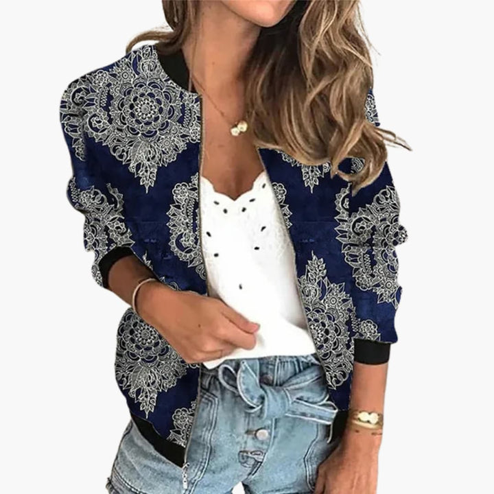 Women’s Jacket with Zipper Front and Floral Print