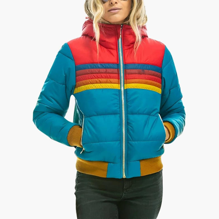 Sporty Striped Puffer Jacket for Women - MayfairMode