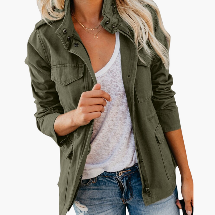 Women’s Jacket with Snap Collar and Front Pockets