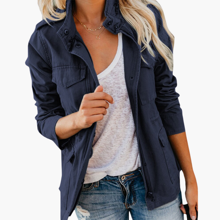 Women’s Jacket with Snap Collar and Front Pockets