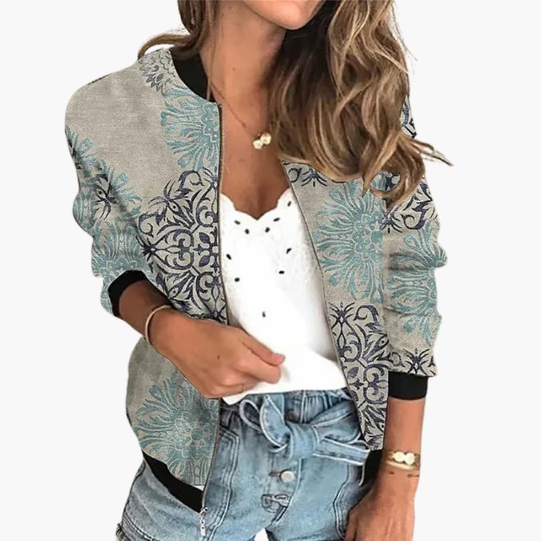 Women’s Jacket with Zipper Front and Floral Print