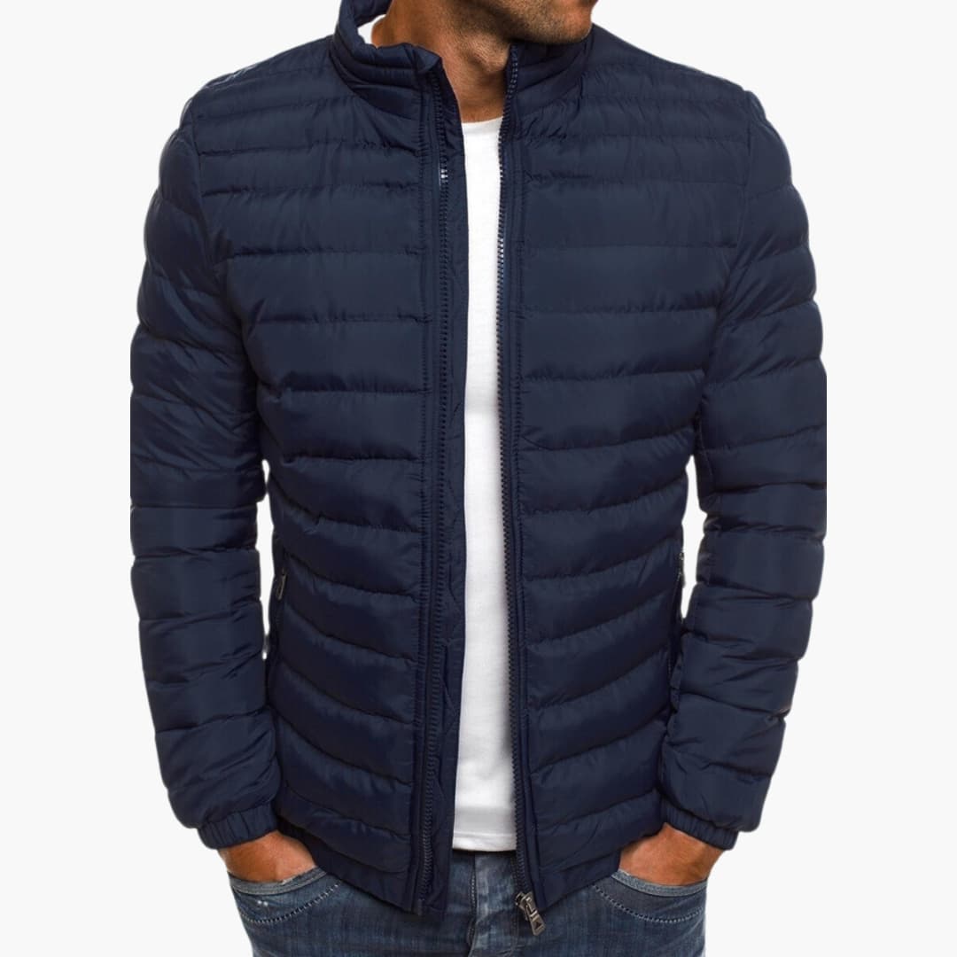 Men’s Puffer Jacket with Zip Closure and Quilted Surface
