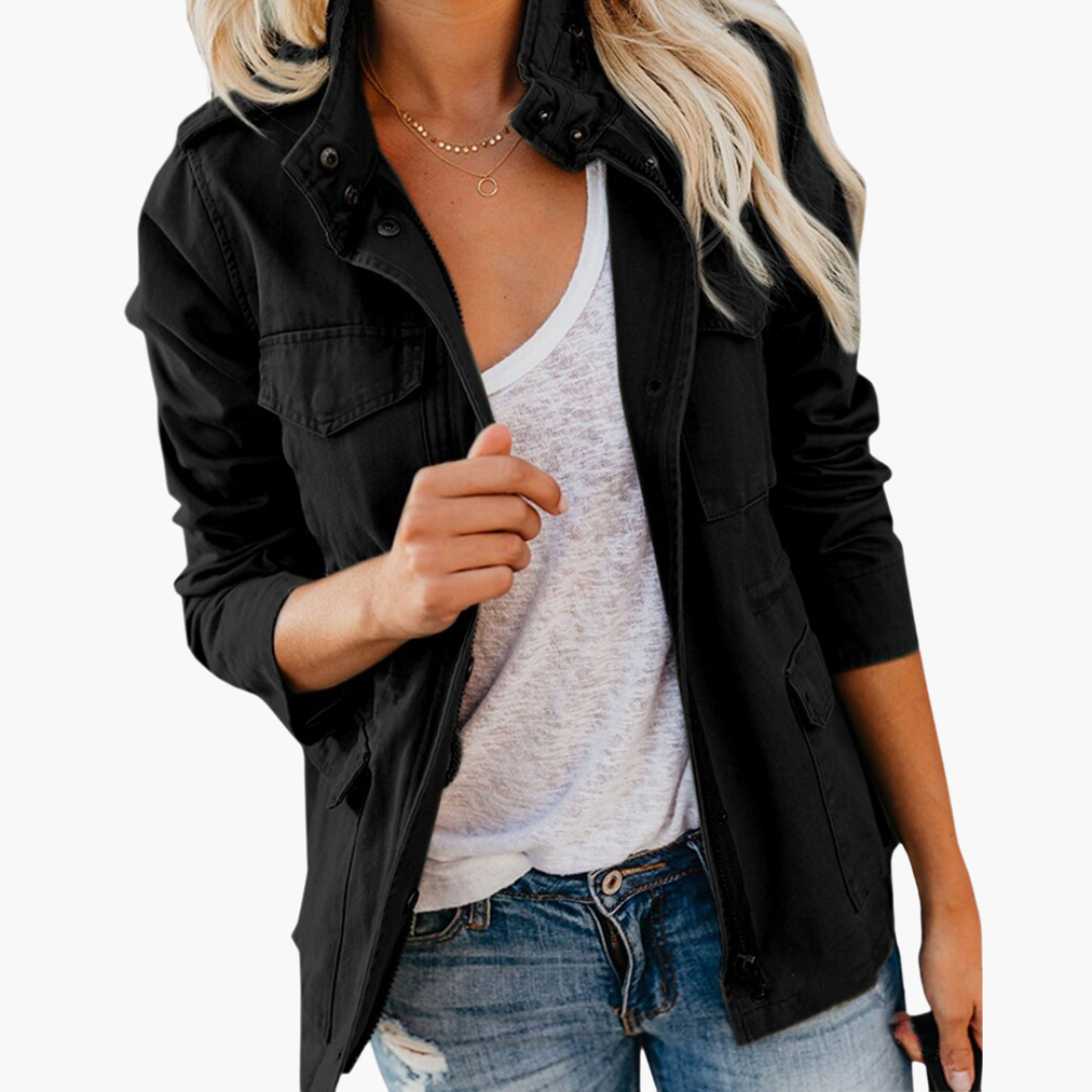 Women’s Jacket with Snap Collar and Front Pockets
