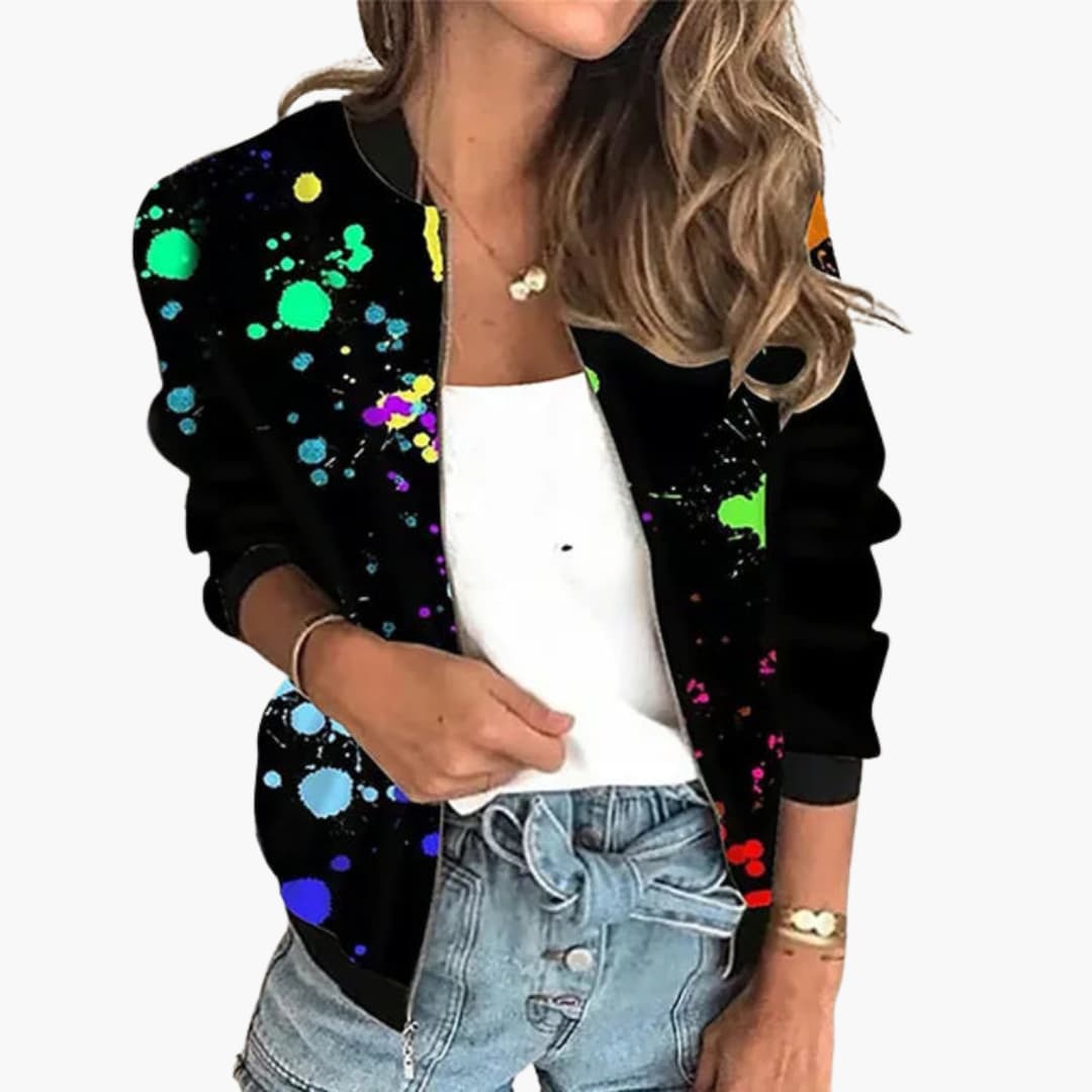 Women’s Jacket with Zipper Front and Floral Print