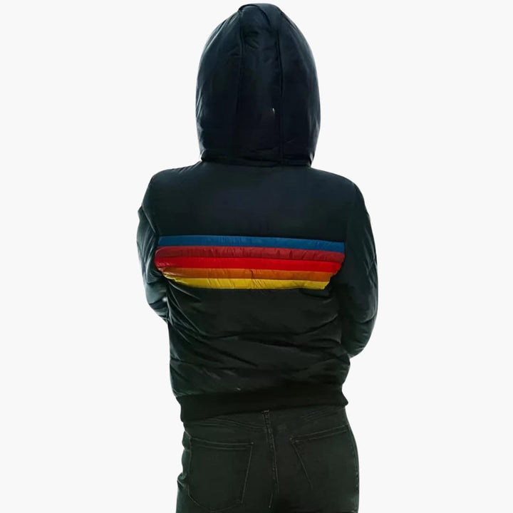 Sporty Striped Puffer Jacket for Women - MayfairMode