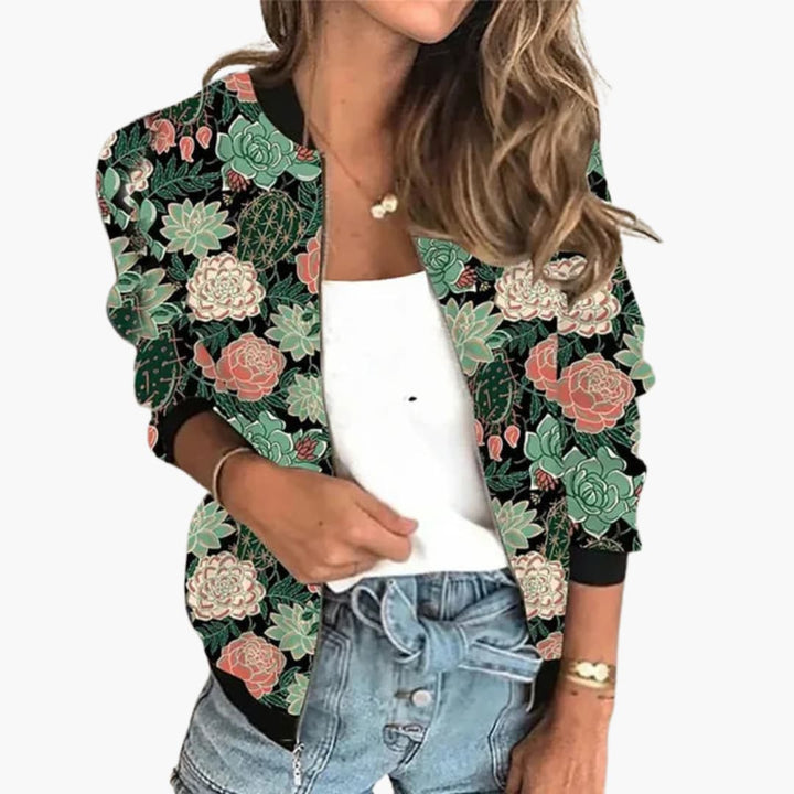 Women’s Jacket with Zipper Front and Floral Print