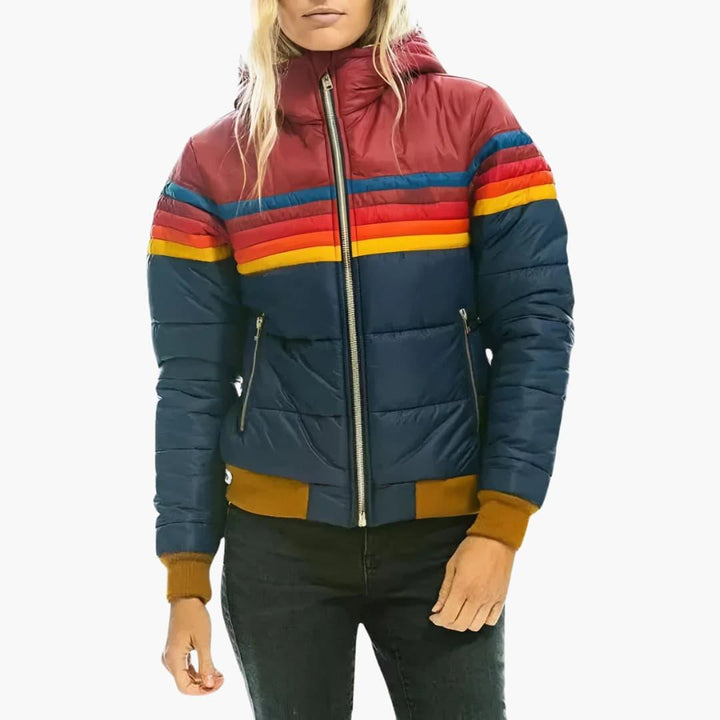 Sporty Striped Puffer Jacket for Women - MayfairMode
