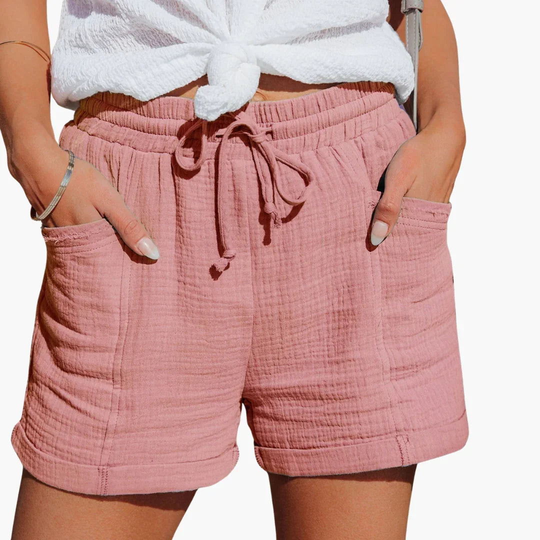 Casual Summer Shorts for Women - Elastic Waistband & Rolled Hem