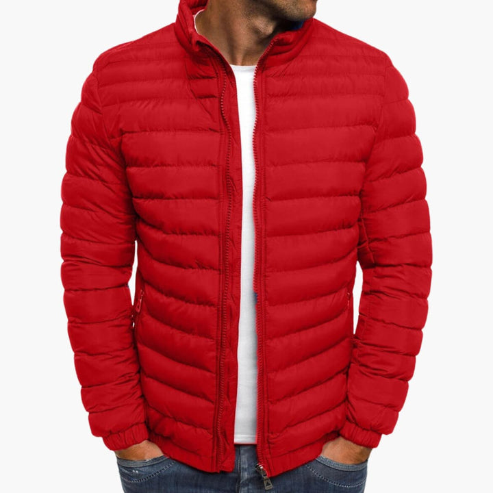 Men’s Puffer Jacket with Zip Closure and Quilted Surface