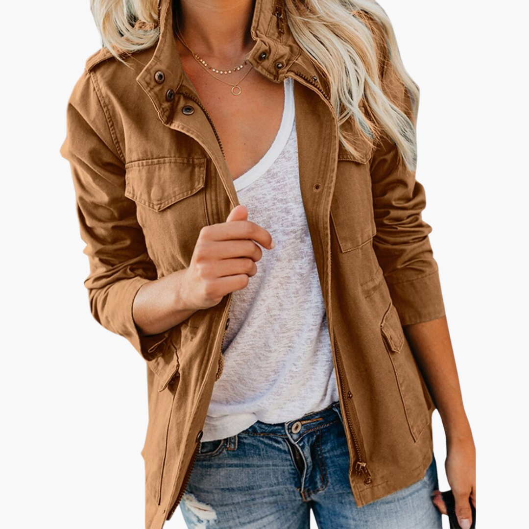 Women’s Jacket with Snap Collar and Front Pockets