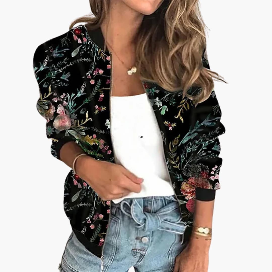 Women’s Jacket with Zipper Front and Floral Print