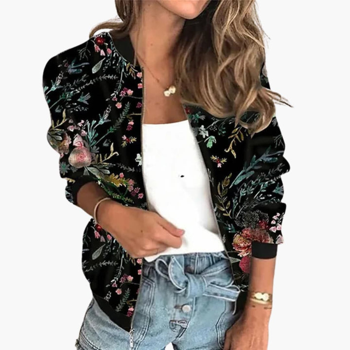 Women’s Jacket with Zipper Front and Floral Print