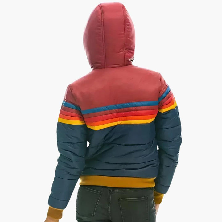 Sporty Striped Puffer Jacket for Women - MayfairMode