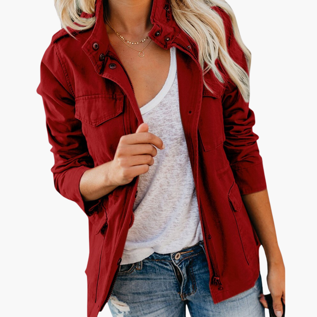Women’s Jacket with Snap Collar and Front Pockets