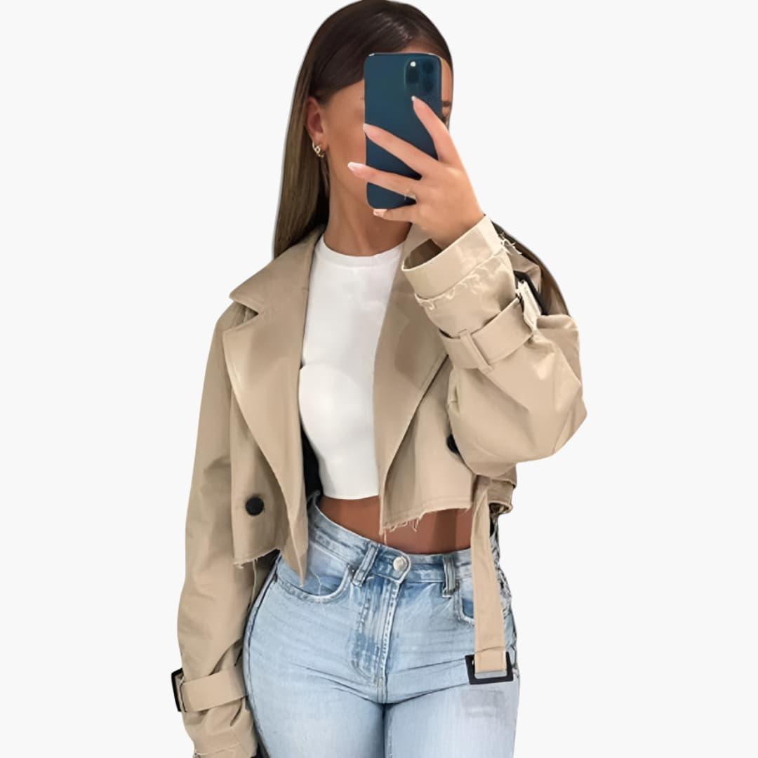 Vintage Cropped Trench Jacket for Women - MayfairMode
