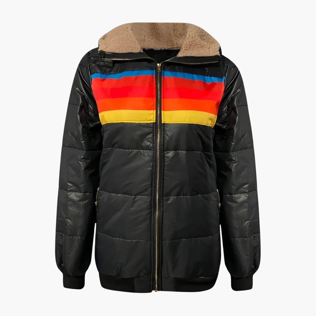 Sporty Striped Puffer Jacket for Women - MayfairMode