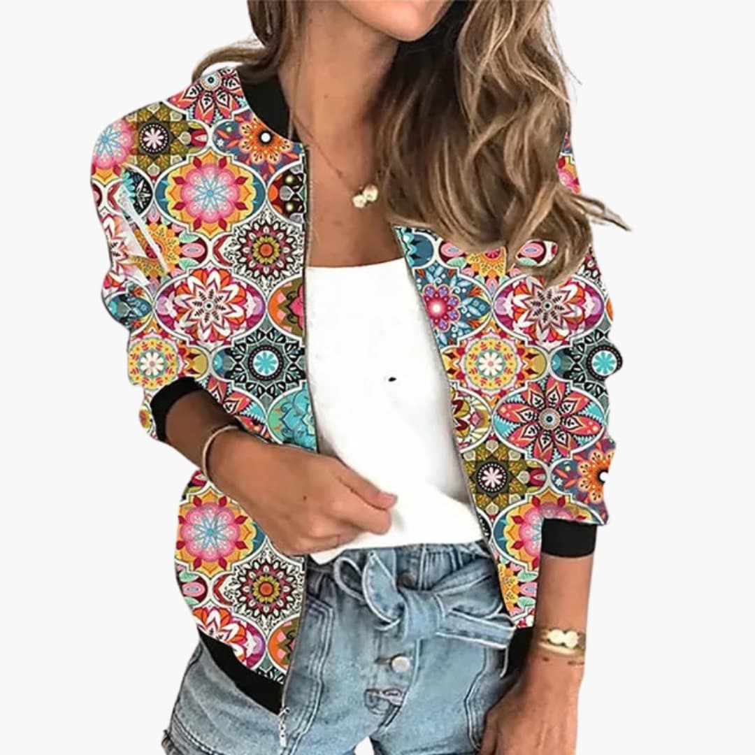 Women’s Jacket with Zipper Front and Floral Print