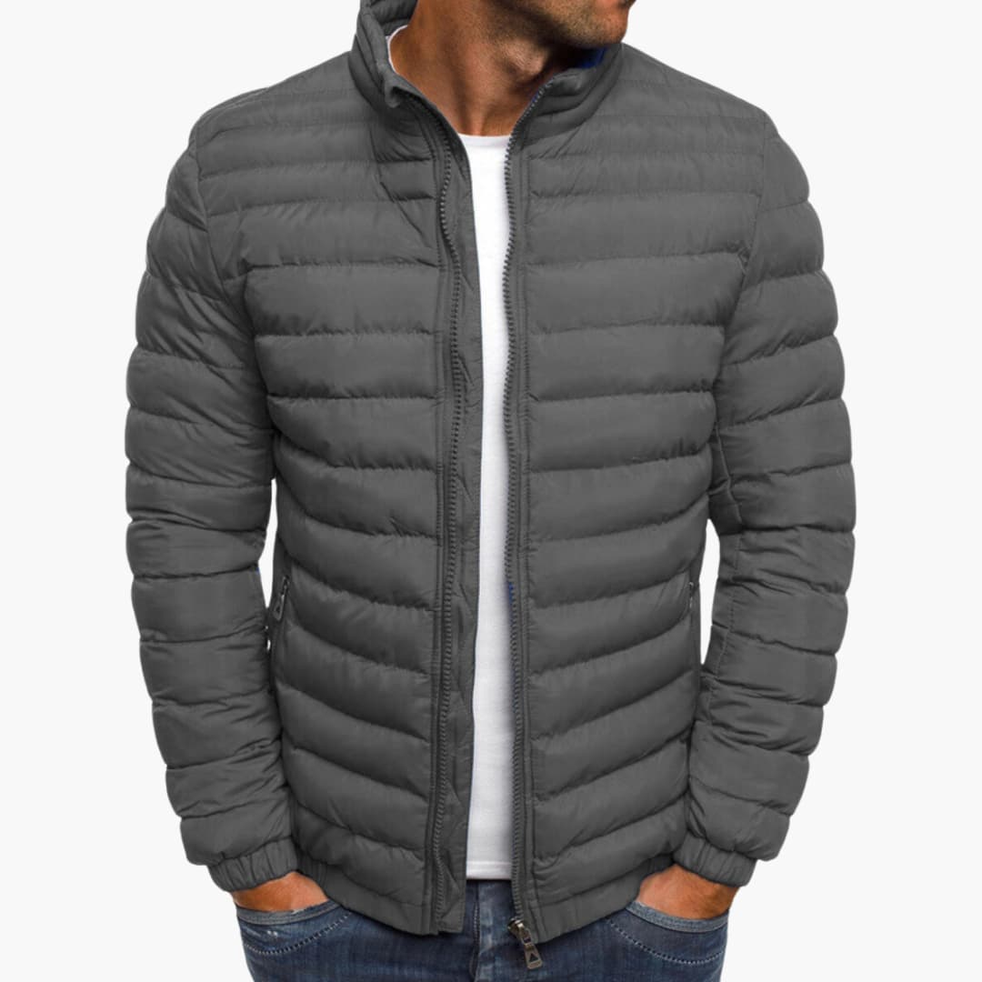 Men’s Puffer Jacket with Zip Closure and Quilted Surface