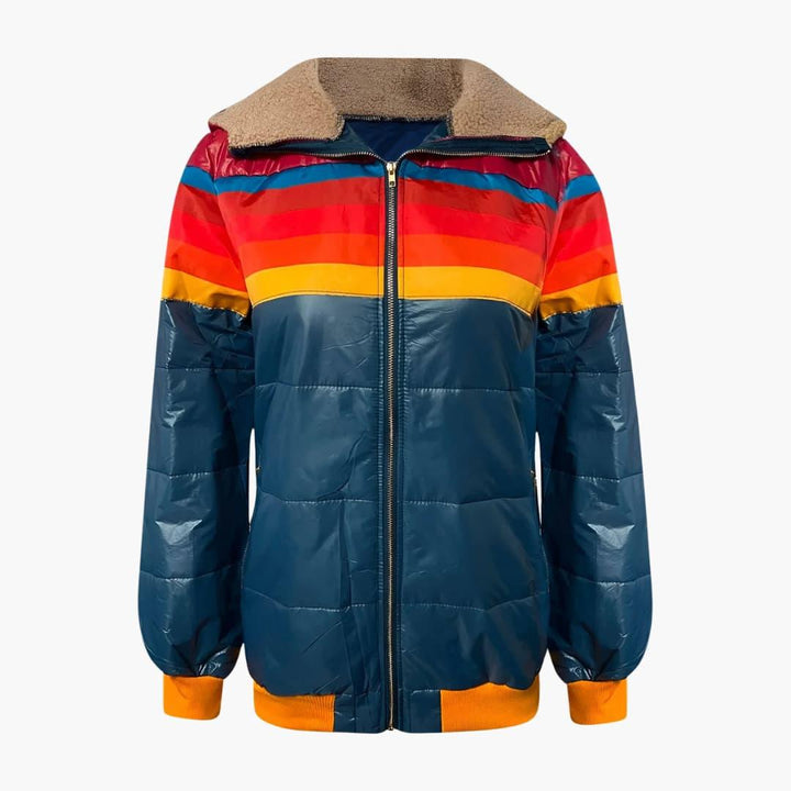 Sporty Striped Puffer Jacket for Women - MayfairMode