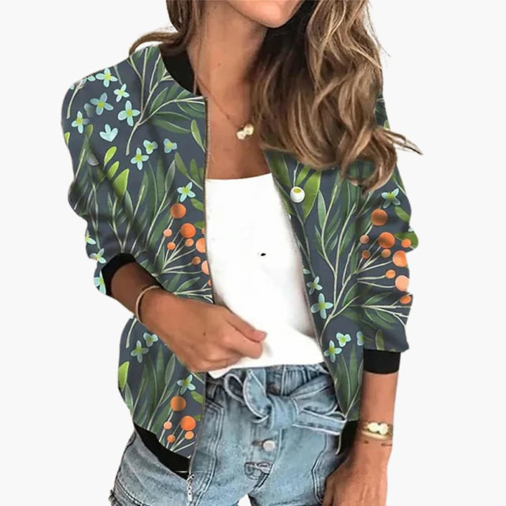 Women’s Jacket with Zipper Front and Floral Print