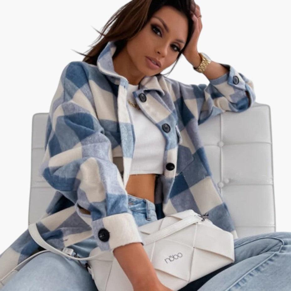 Soft Checked Loose Fit Jacket for Women - MayfairMode